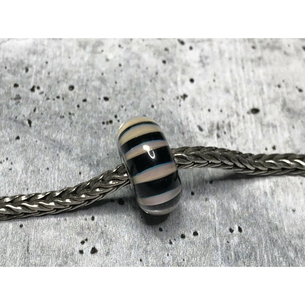 Trollbeads Glass Troll Bead ~ KHAKI STRIPE ~ Retired 2018